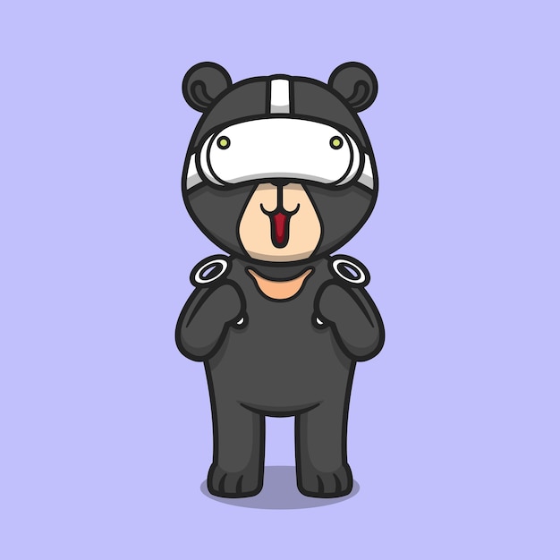 Lindo oso de sol con ilustración de icono de dibujos animados de auriculares de realidad virtual