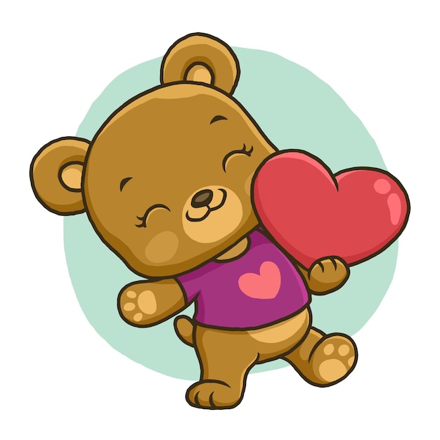 Lindo oso sosteniendo amor aislado sobre fondo blanco.