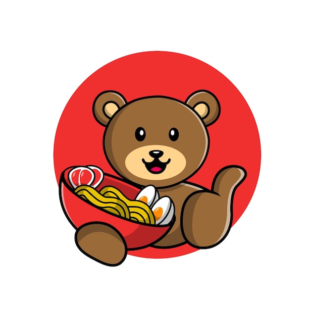 Lindo oso sosteniendo ramen dibujos animados vector icono ilustración