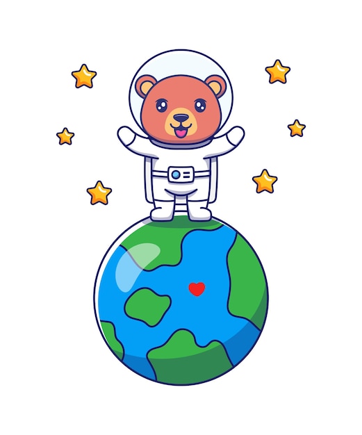 Lindo oso con traje de astronauta de pie en el planeta tierra