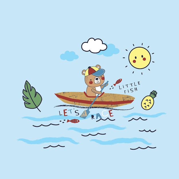 lindo oso vector en canoa