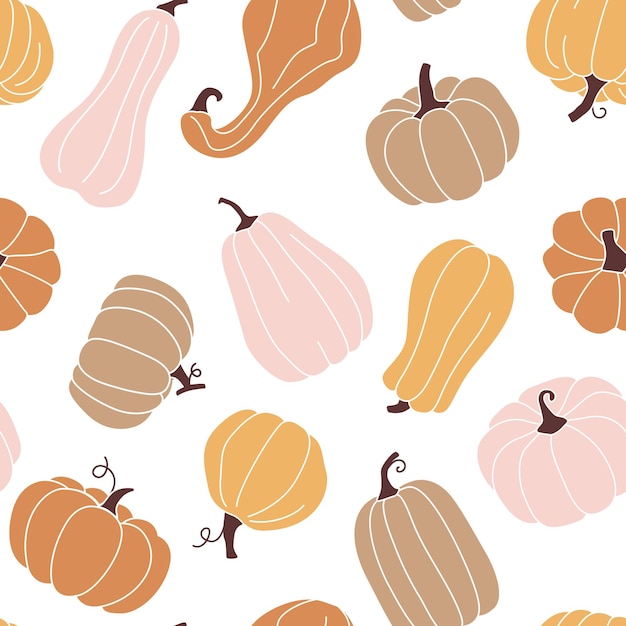 Vector lindo otoño de patrones sin fisuras con calabazas en colores pastel