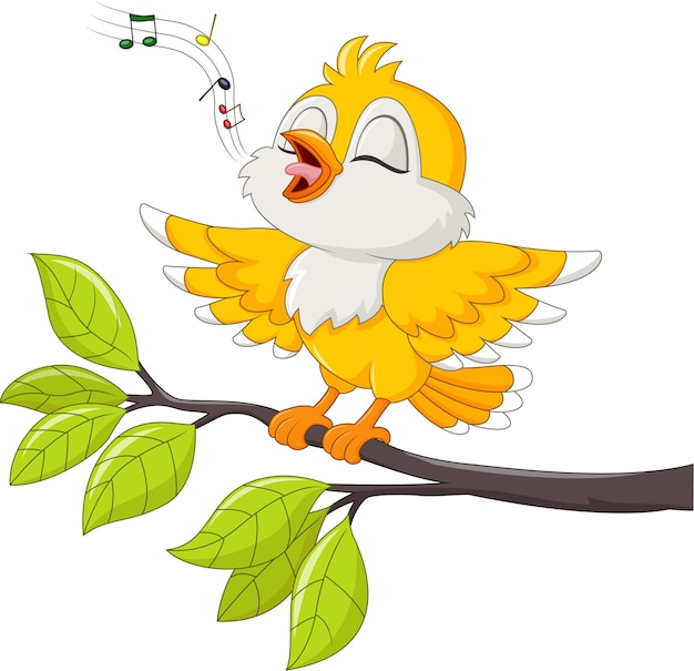 Vector lindo pájaro amarillo cantando