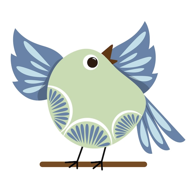Lindo pájaro azul vuela con alas extendidas Ilustración vectorial impresa en las alas