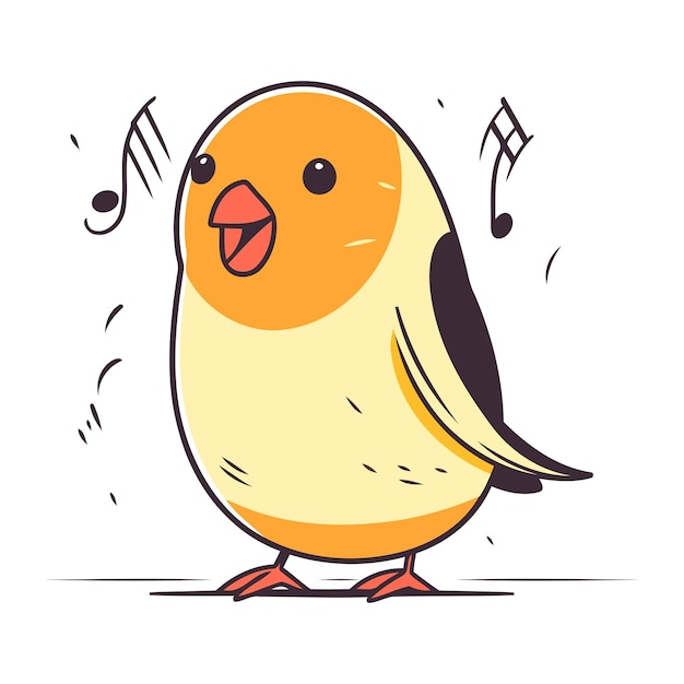 Lindo pájaro cantando canción ilustración vectorial en estilo de dibujos animados