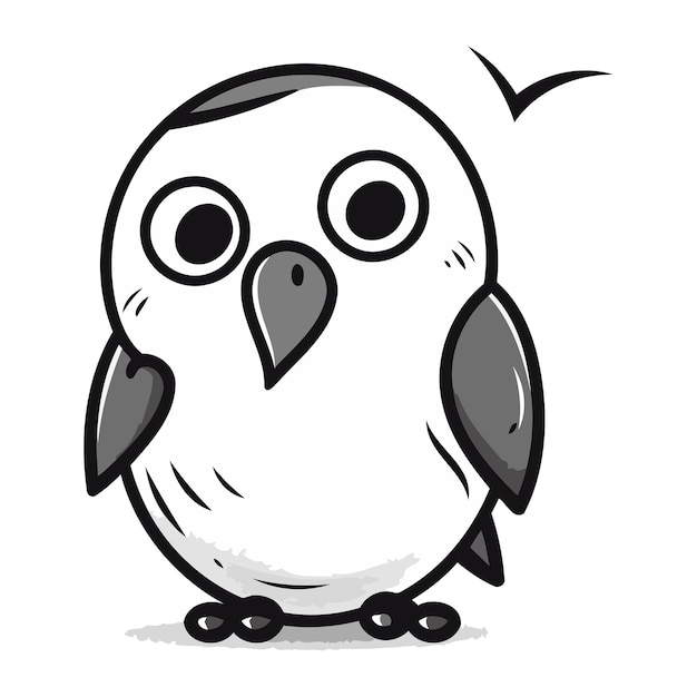 Un lindo pájaro de dibujos animados aislado sobre un fondo blanco Ilustración vectorial en colores blanco y negro