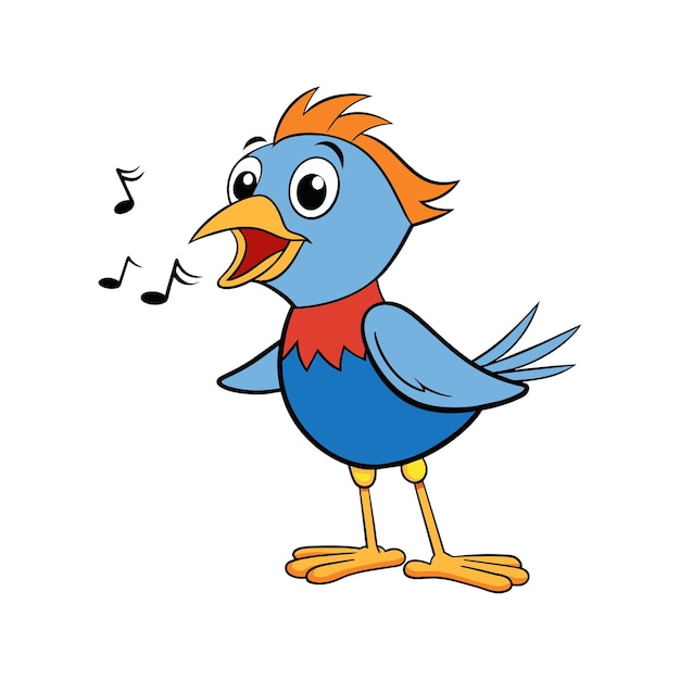 Un lindo pájaro de dibujos animados cantando sobre un fondo blanco