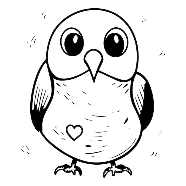 Un lindo pájaro de dibujos animados con un corazón en su pico ilustración vectorial