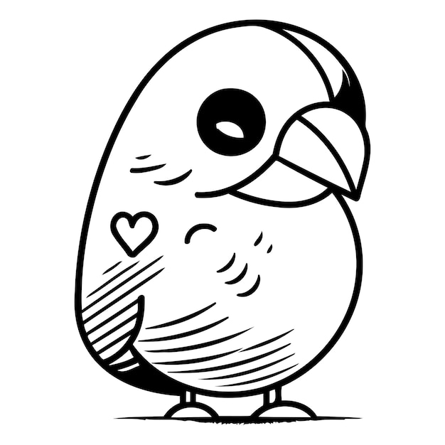 Un lindo pájaro de dibujos animados con un corazón en su pico ilustración vectorial