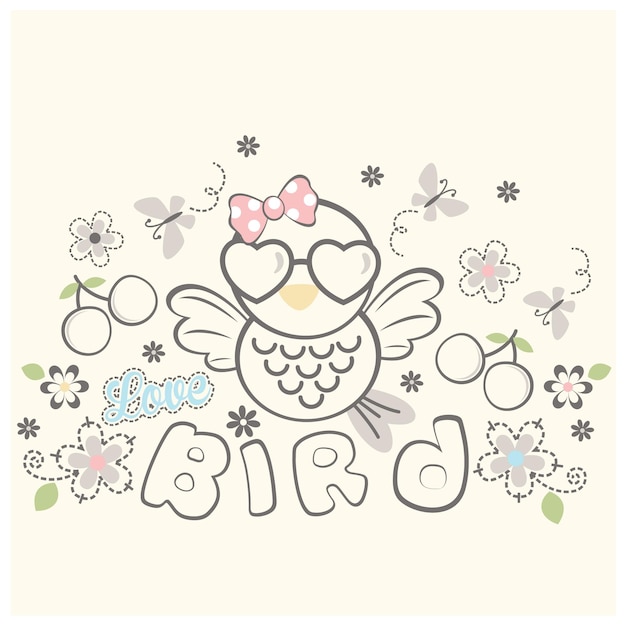 Lindo pájaro y hermosa flor ilustración vectorial