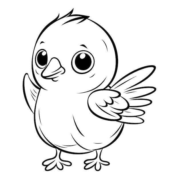 Vector lindo pájaro pequeño ilustración vectorial en blanco y negro para libro de colorear