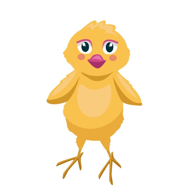 Un lindo pájaro de pollo de dibujos animados amarillo pollito de Pascua