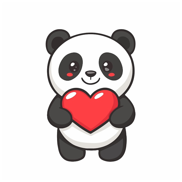 lindo panda abrazando un corazón de amor