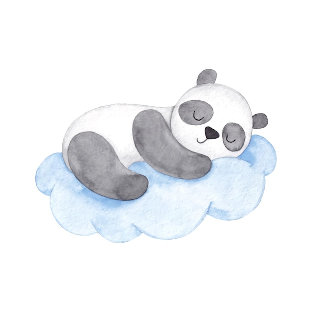 Lindo panda de acuarela dibujado a mano en una nube