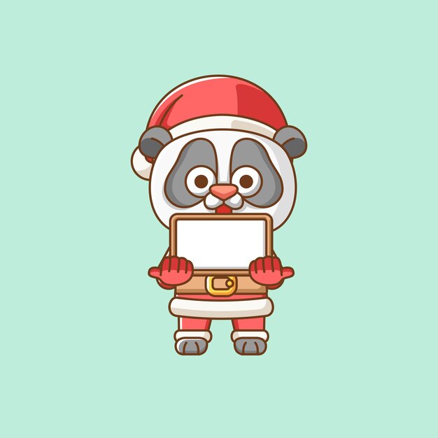 El lindo panda, el animal de Santa Claus, el personaje de Kawaii Chibi, la mascota, la ilustración, el diseño de estilo del contorno.