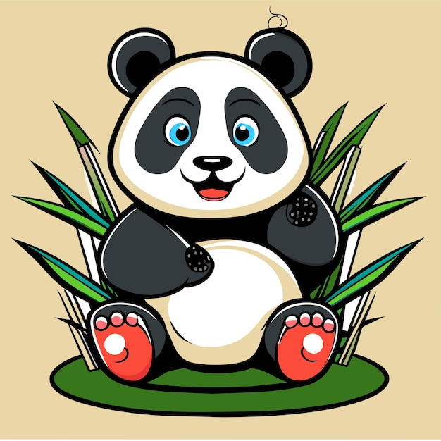 Lindo panda con bambú dibujado a mano dibujos animados pegatina icono concepto aislado ilustración