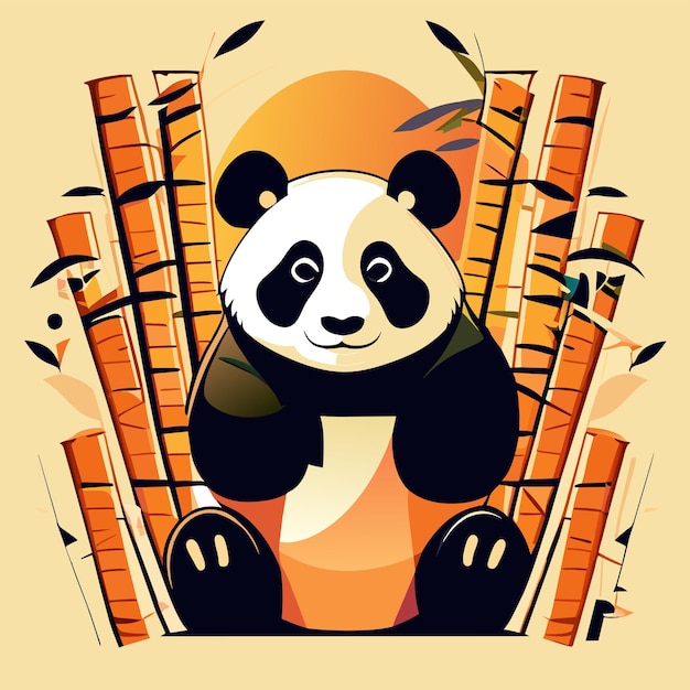 Lindo panda con bambú dibujado a mano dibujos animados pegatina icono concepto aislado ilustración