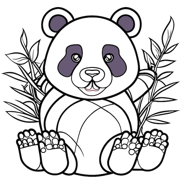 Vector lindo panda con bambú dibujado a mano dibujos animados pegatina icono concepto aislado ilustración