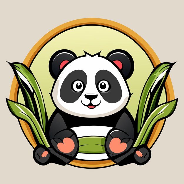 Vector lindo panda con bambú dibujado a mano dibujos animados pegatina icono concepto aislado ilustración