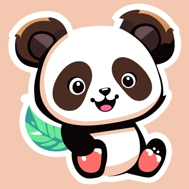 Vector lindo panda con bambú dibujado a mano dibujos animados pegatina icono concepto aislado ilustración