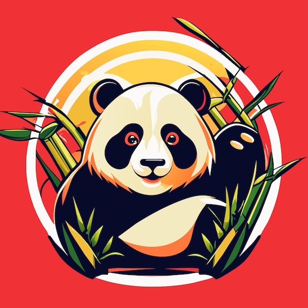 Vector lindo panda con bambú dibujado a mano dibujos animados pegatina icono concepto aislado ilustración