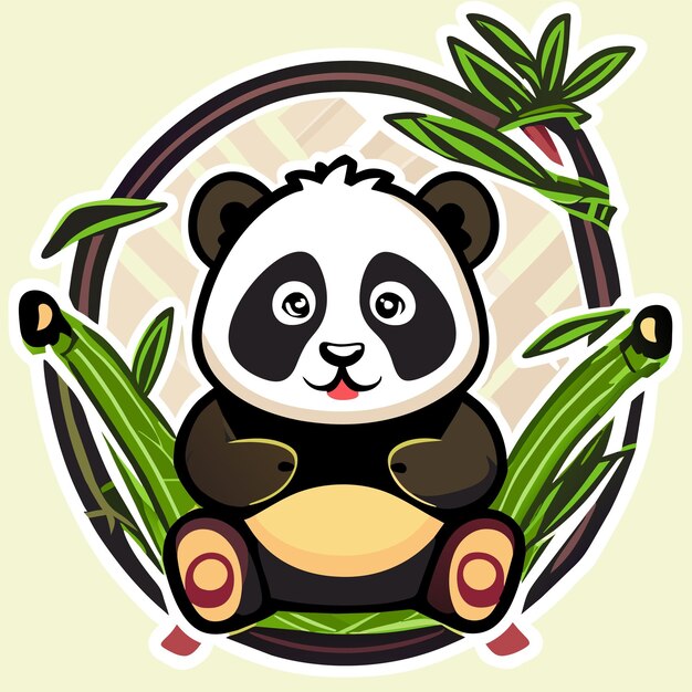 Vector lindo panda con bambú dibujado a mano dibujos animados pegatina icono concepto aislado ilustración