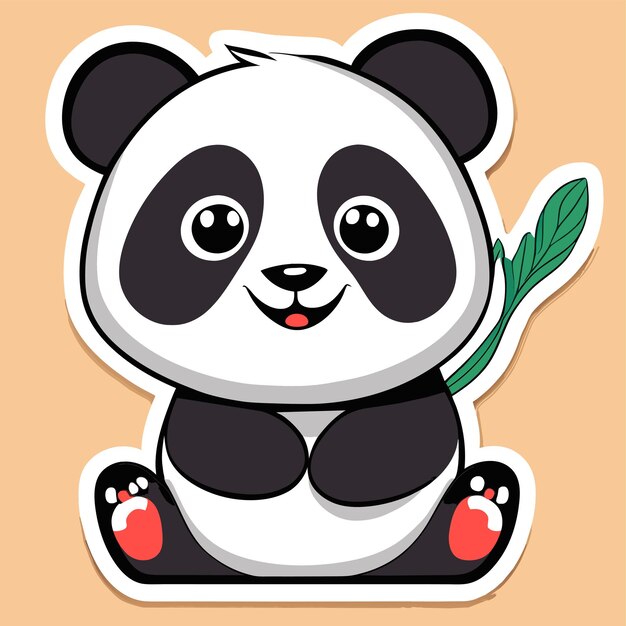 Vector lindo panda con bambú dibujado a mano dibujos animados pegatina icono concepto aislado ilustración