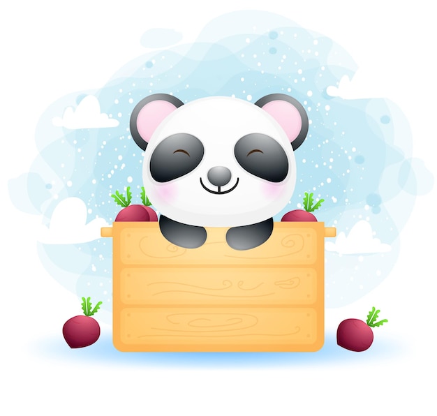 Vector lindo panda bebé doodle en caja