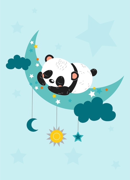 Lindo panda en cartel de media luna