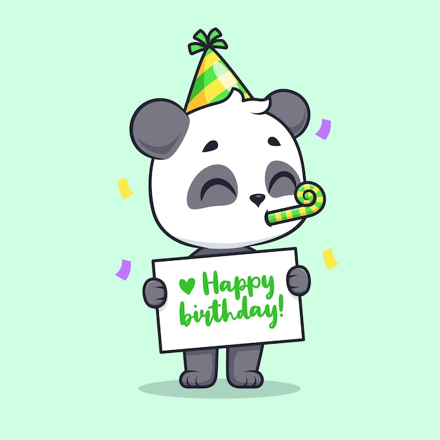 Lindo Panda Celebrando Fiesta De Cumpleaños Dibujos Animados Vector Icono Ilustración Animal Vacaciones Aislado Plano