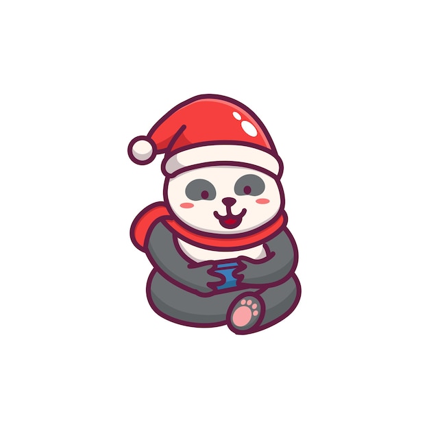 Lindo panda celebrando la navidad