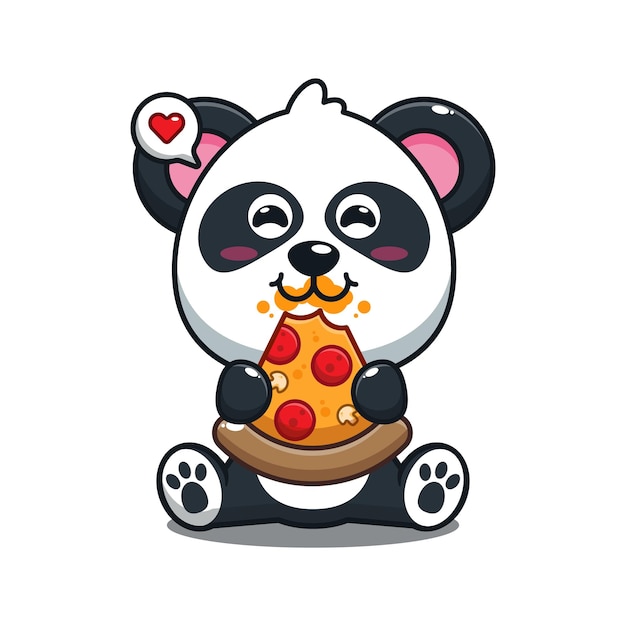 Lindo panda comiendo pizza dibujos animados vector ilustración