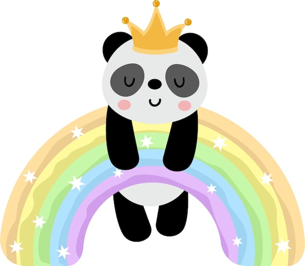 Un lindo panda con una corona en un arco iris