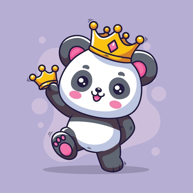 Lindo panda con corona Ilustración vectorial en estilo de dibujos animados