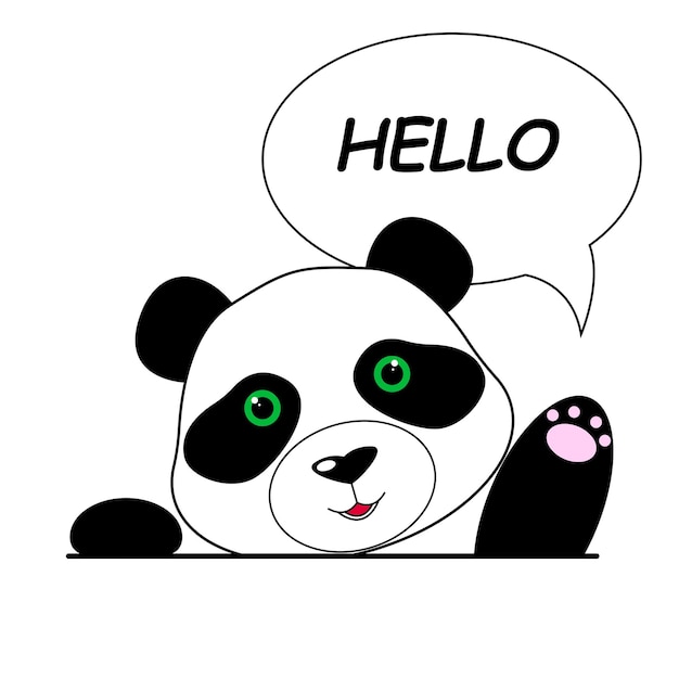 Lindo panda da la bienvenida con una pata El panda está agitando su pata Ilustración vectorial aislada sobre fondo blanco