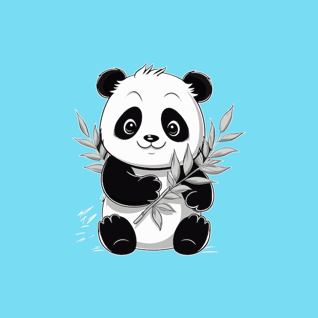 Lindo panda de dibujos animados con bambú