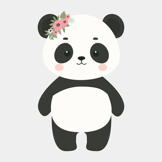 Vector lindo panda de dibujos animados con una corona en la cabeza ilustración vectorial para niños para tarjetas de felicitación de póster