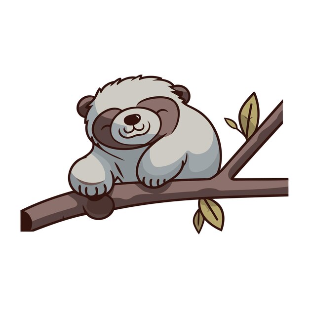 Vector lindo panda de dibujos animados durmiendo en una rama de árbol ilustración vectorial