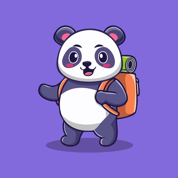 El lindo panda de dibujos animados con mochila listo para la aventura