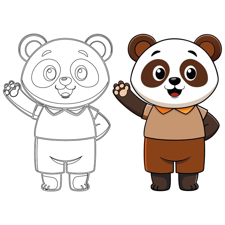 Vector el lindo panda de dibujos animados saludando