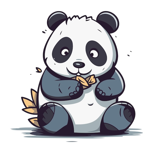 Vector lindo panda de dibujos animados sentado y comiendo una bellota ilustración vectorial
