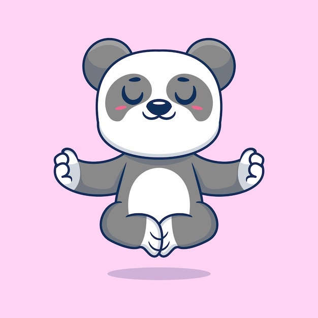 El lindo panda de dibujos animados sentado en una postura de yoga, una ilustración vectorial de animales de dibuyos animados dibujada a mano.