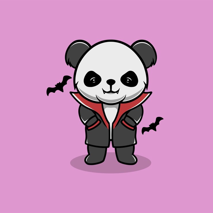 Lindo panda con disfraz de vampiro ilustración de dibujos animados