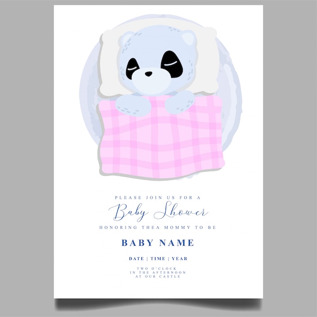 Vector lindo panda dormir bebé ducha invitación recién nacida plantilla editable