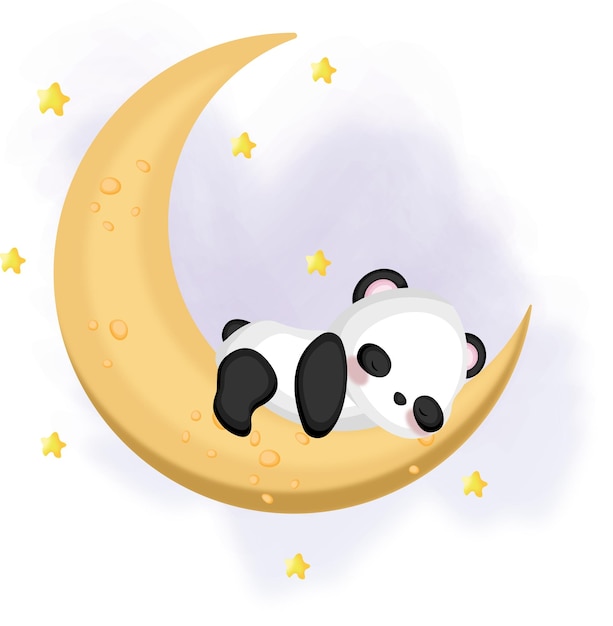 Lindo panda durmiendo en la luna