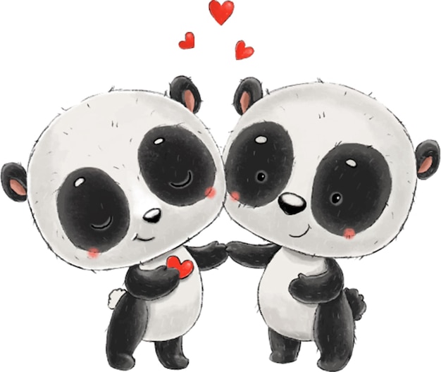 Vector lindo panda enamorado abrazando animales de dibujos animados