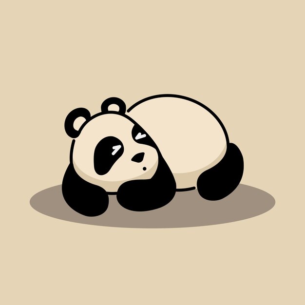 El lindo panda está sentado con la espalda un icono plano simple en estilo retro