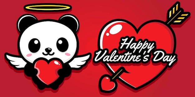 Lindo panda con feliz dia de san valentin