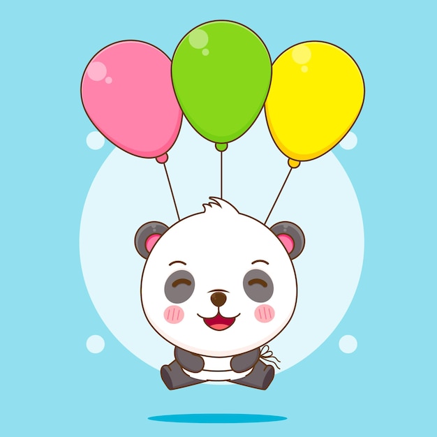 lindo panda flotando con dibujos animados coloridos globos