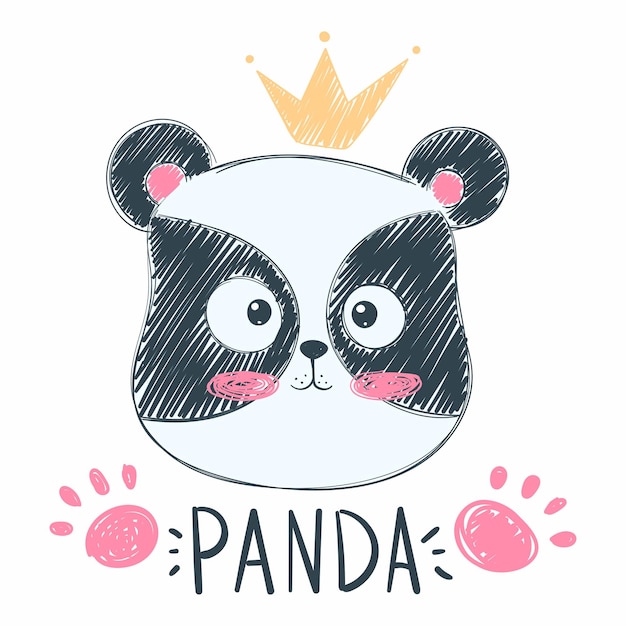 El lindo panda con huellas de corona y pata